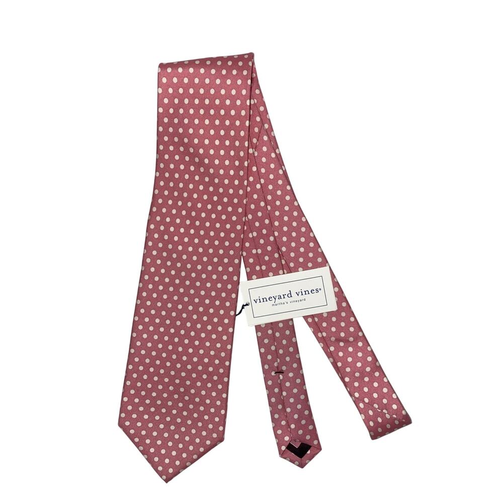 NWT Vineyard Vines Silk Pink Tie With White Polka Dots USA Made 58”X3.75”